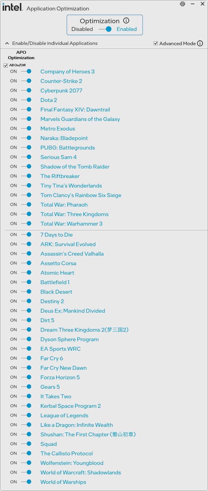 Core Ultra 7 265Kでは、Advanced Modeに切り替えてもBinary Optimization Toolは表示されない
