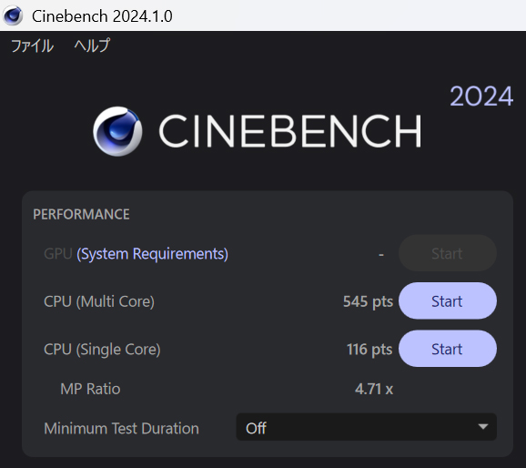 Cinebench 2024の計測結果