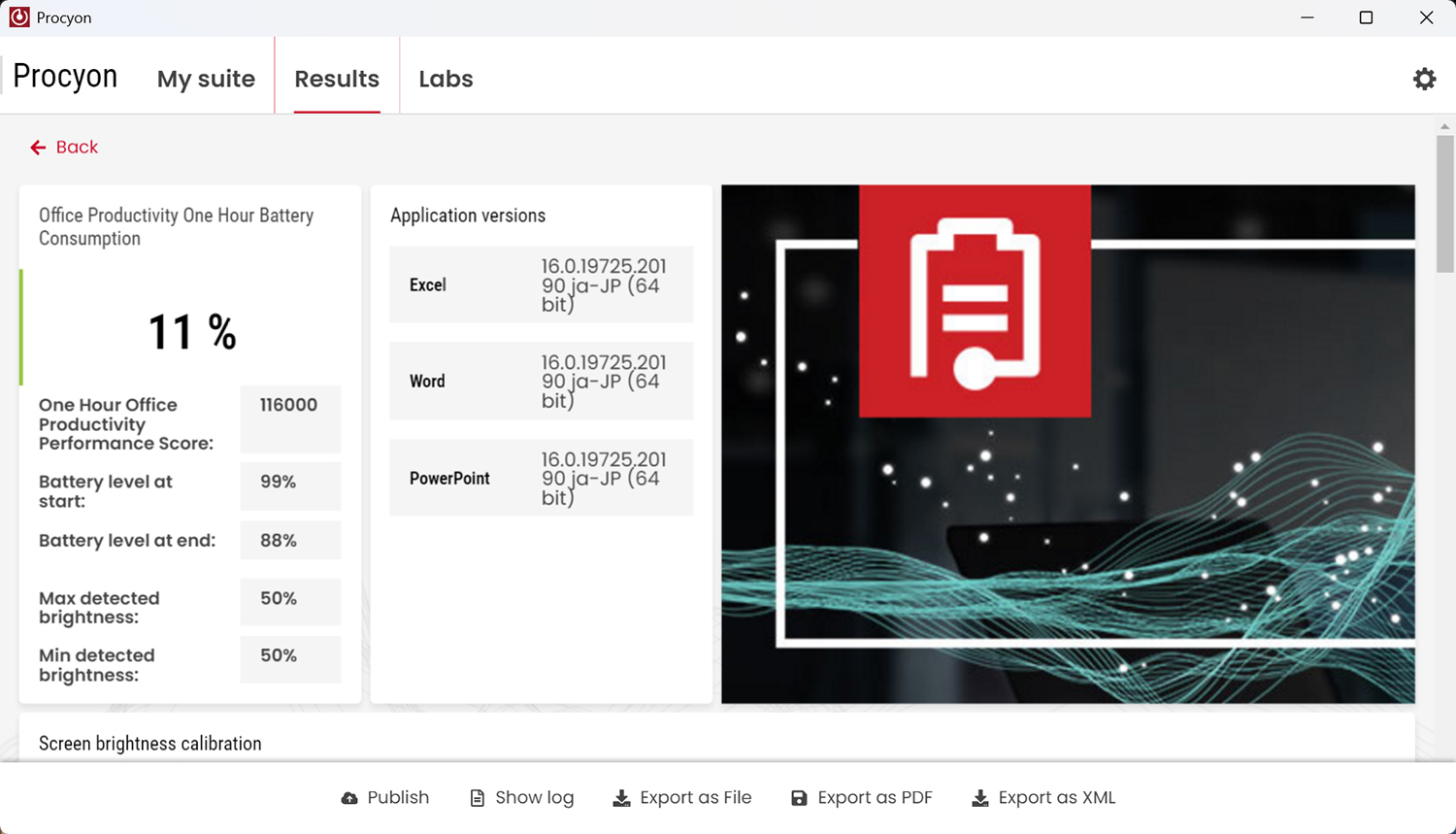 Procyon Office Productivity One Hour Battery Consumptionの計測結果