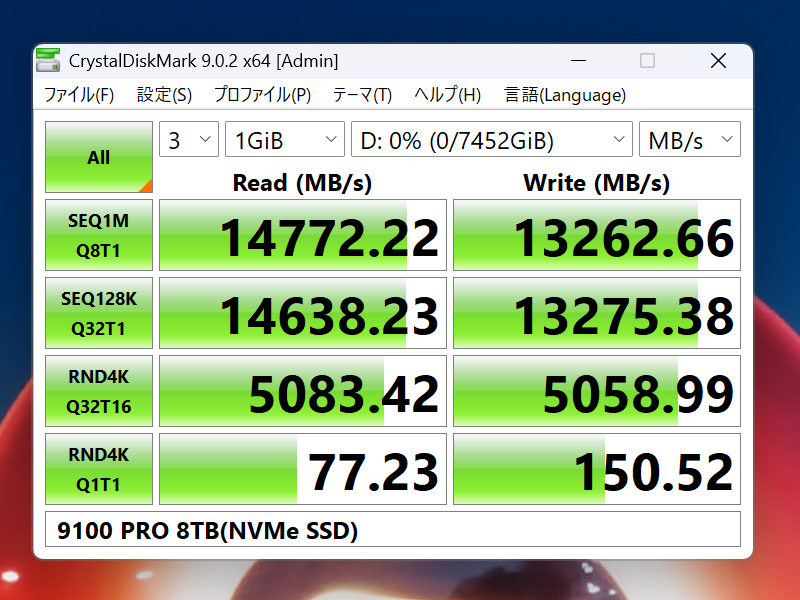 CrystalDiskMarkのベンチマーク結果