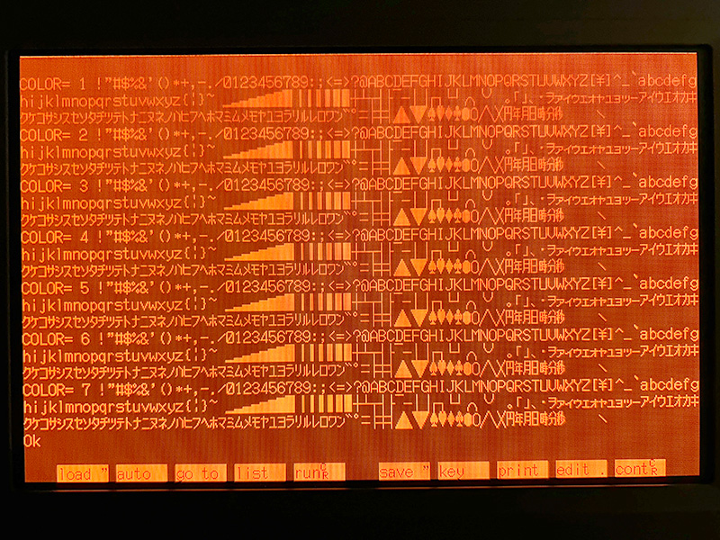 プラズマディスプレイに映した画面の接写と、カラーモニタにミラーリングしての比較写真です。後者はややコントラストが高めに映っていて、実際の画面はもう少し暗めです。