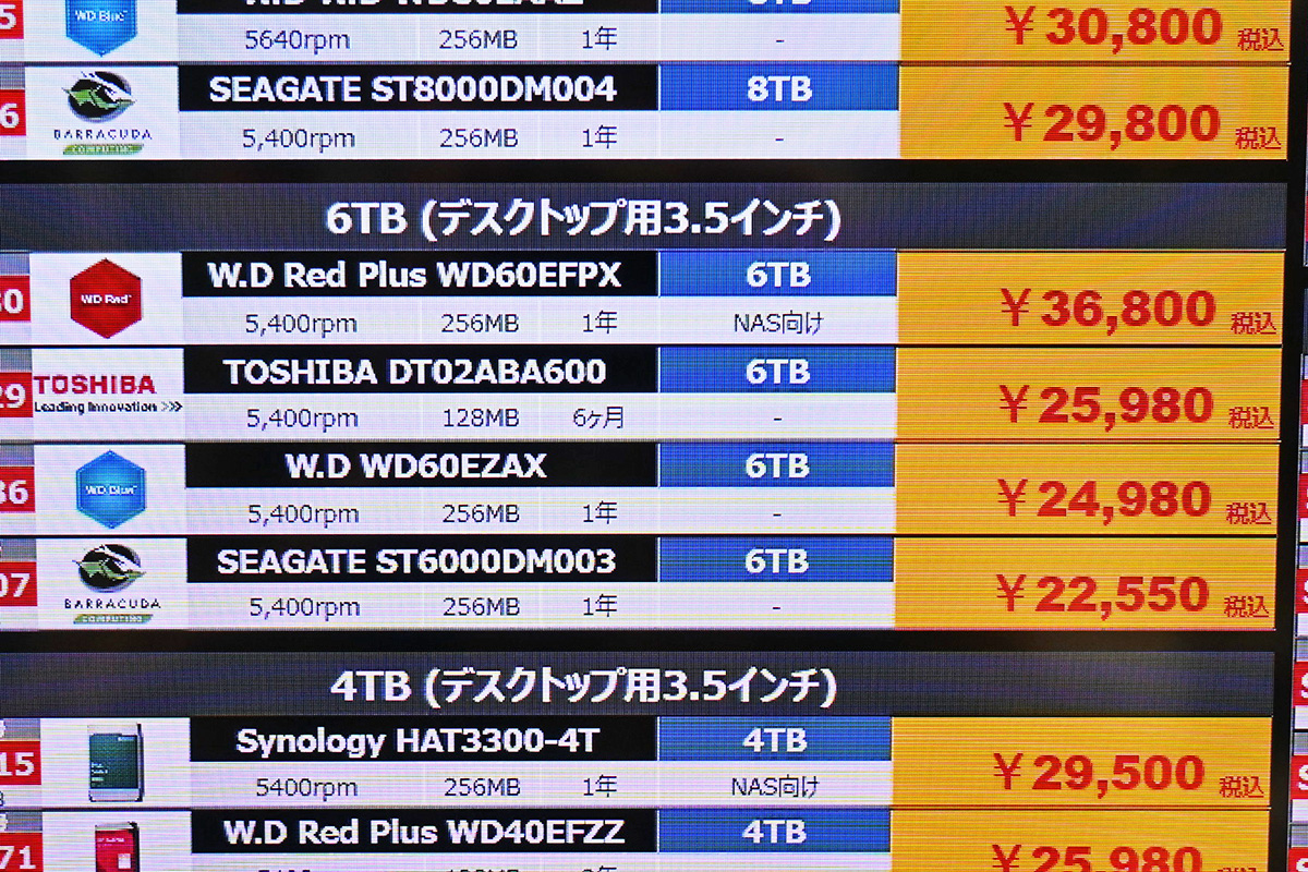 Seagate「BarraCuda」ST6000DM003(6TB)が22,550円(4月4日撮影)