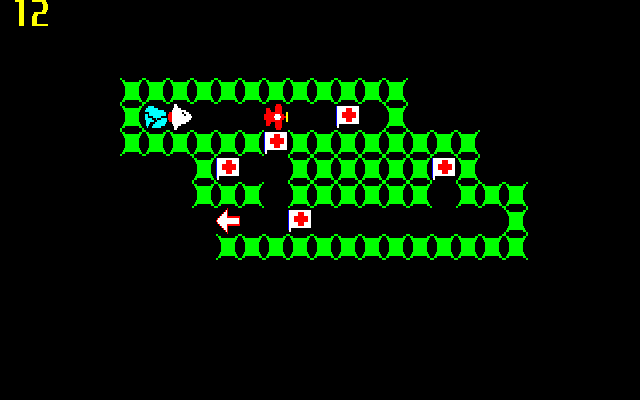 本作は、ゲーム開始時に好きなステージを選んでプレイすることができます。前半ステージと中盤、後半から3つのステージを選んでみましたので、脳内チャレンジでクリアを目指してみてください。1枚目は誘導ミサイルがエミー号から何マス離れた時に現れるかを表していて、2枚目がスタート地点からそのマス目分移動して誘導ミサイルが登場した時点での写真です。