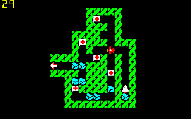 本作は、ゲーム開始時に好きなステージを選んでプレイすることができます。前半ステージと中盤、後半から3つのステージを選んでみましたので、脳内チャレンジでクリアを目指してみてください。1枚目は誘導ミサイルがエミー号から何マス離れた時に現れるかを表していて、2枚目がスタート地点からそのマス目分移動して誘導ミサイルが登場した時点での写真です。