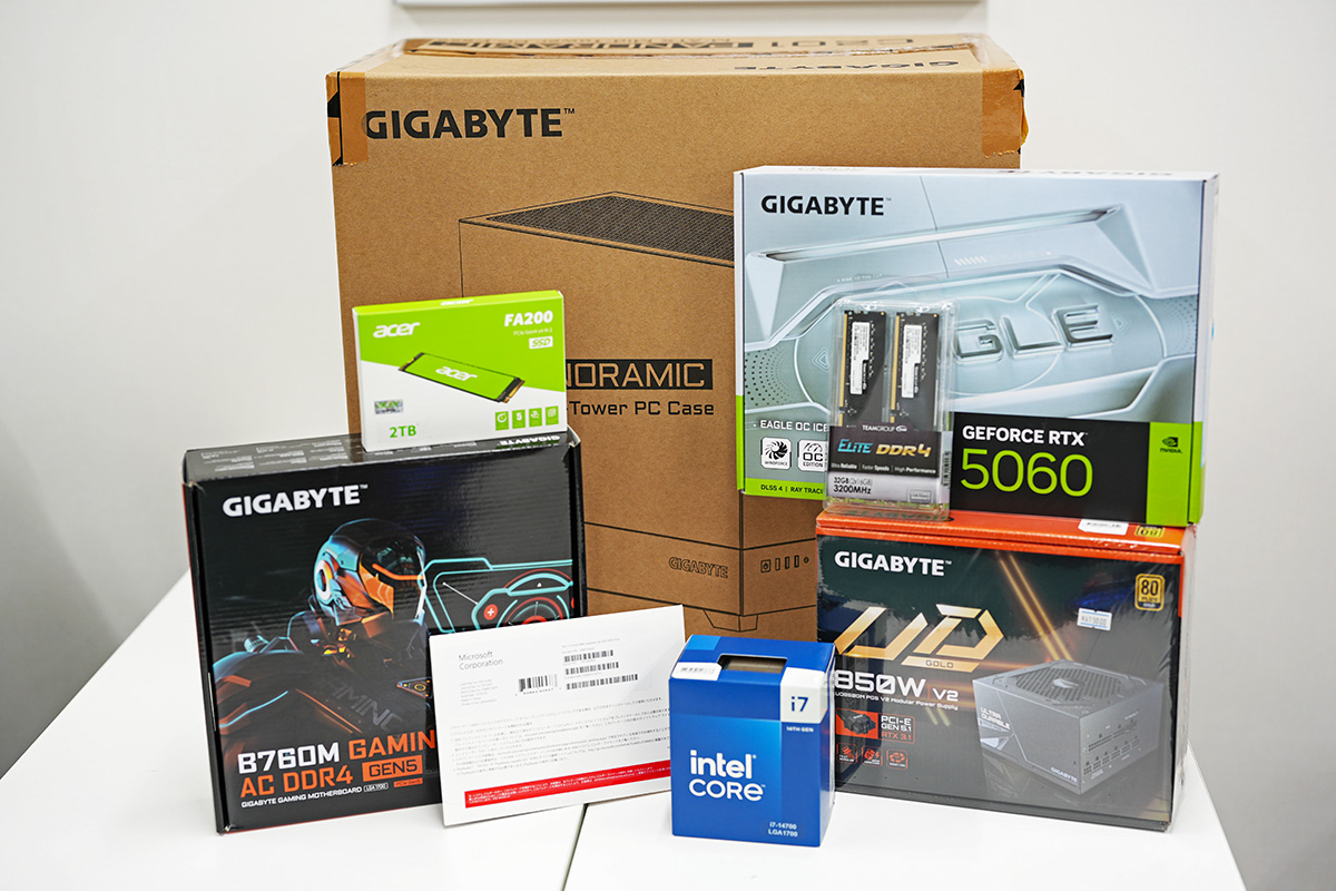 実際にユーザーが購入した構成の一例、ケースはGIGABYTEのC201 PANORAMIC