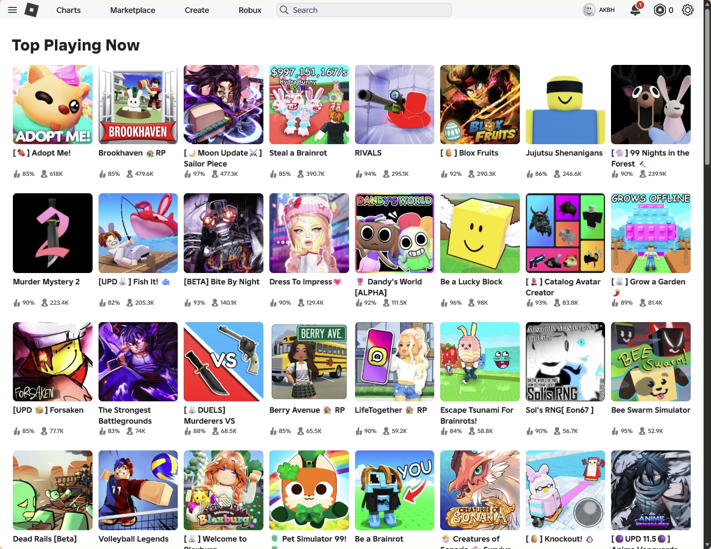 Robloxのプレイヤー数順ワールドランキング