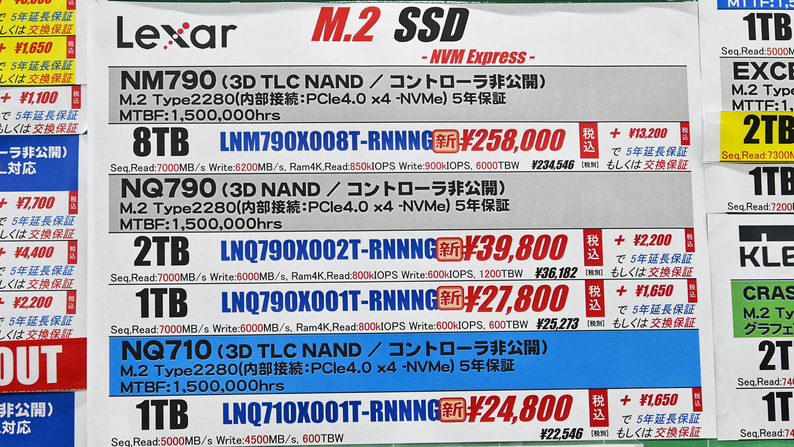 Lexar「NM790/NQ790」店頭価格表(4月18日撮影)