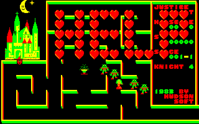 タイトル画面では、操作方法とゲーム中に登場する敵キャラが映し出されます。ゲームを始めると、お姫様がさらわれてしまうシーンからスタート。