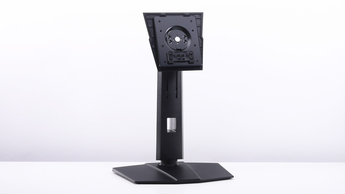 MAG 274QP QD-OLED X24のモニタースタンド。高さ/上下角度/左右角度/ピボットに対応している