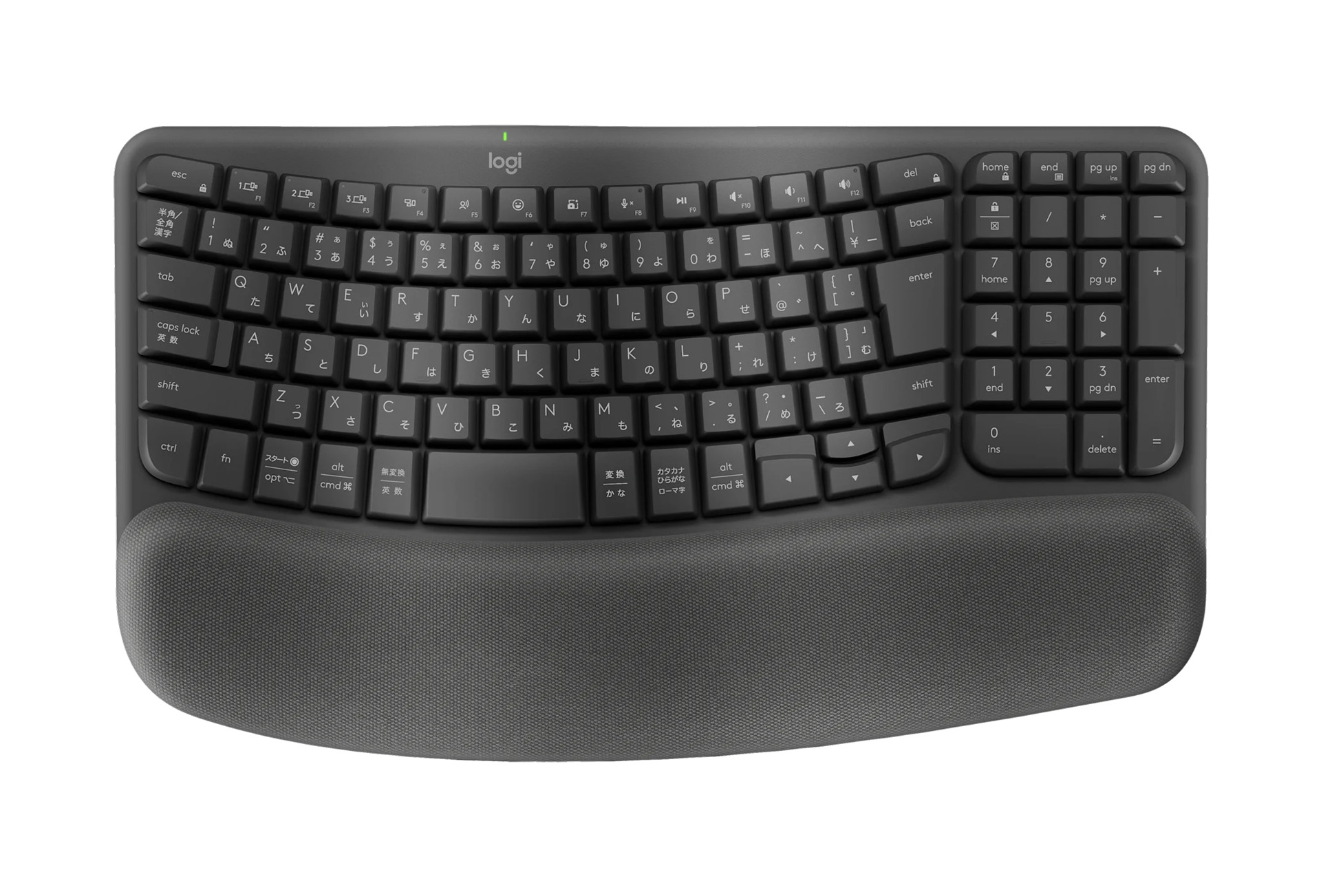 エルゴノミクスキーボードの「Logicool Wave Keys」も、全体の形状こそカーブしているもののRow-staggeredに倣ったキー配置
