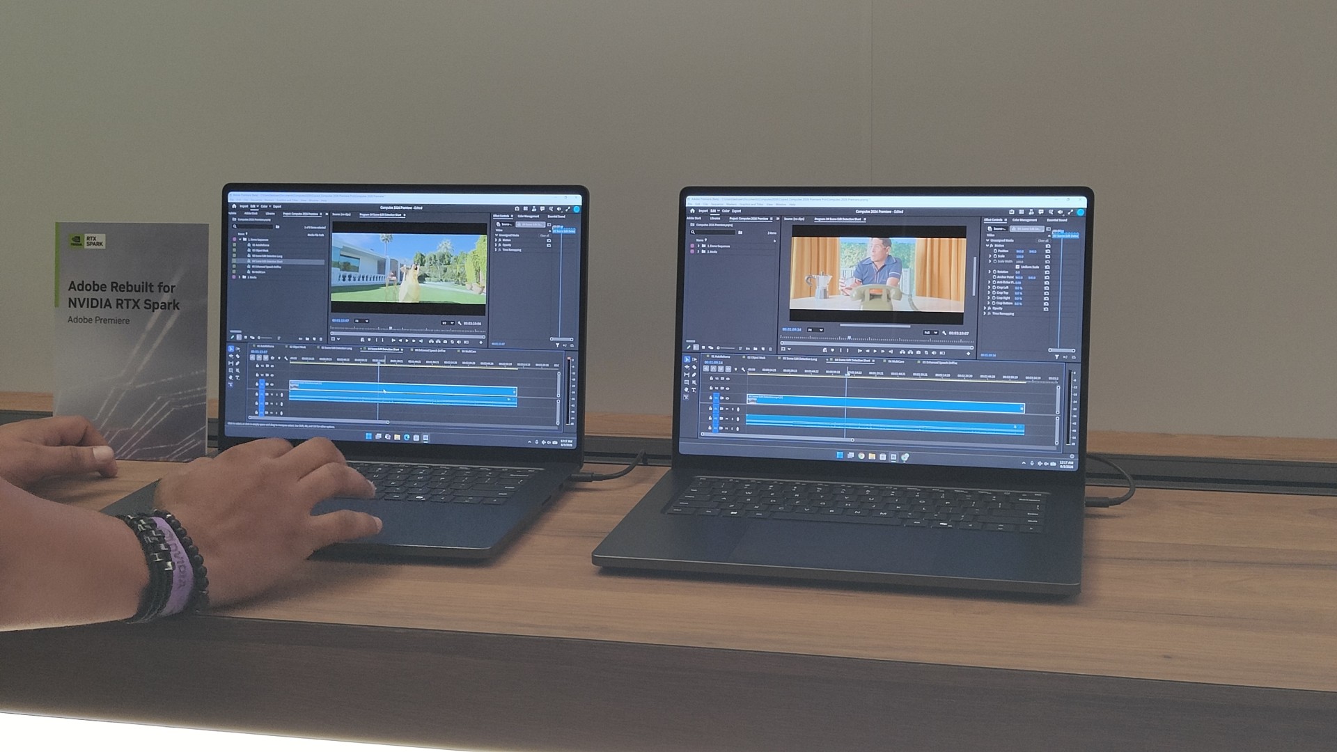 RTX Sparkに最適化されたPremiere(右)はよりスムーズな操作が可能になる