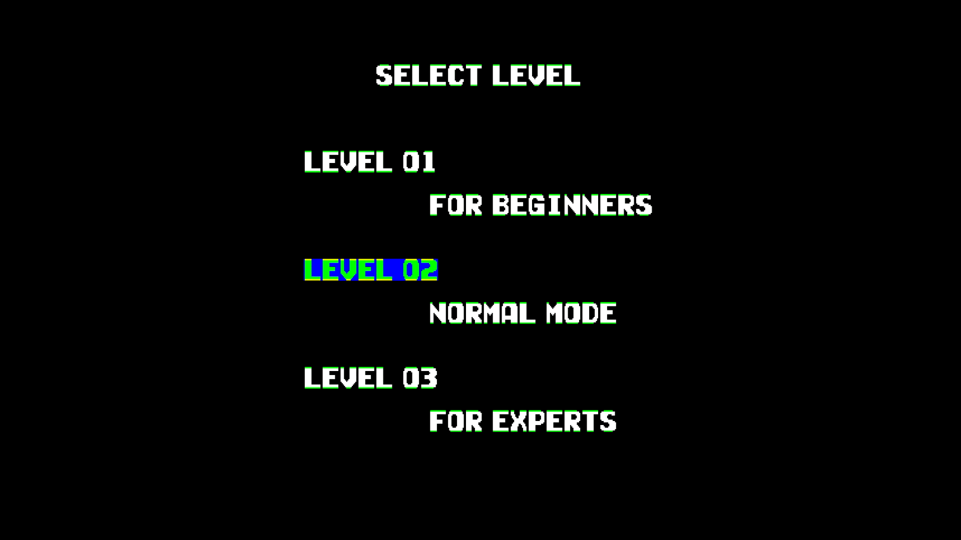 ゲームスタート時には一人または二人プレイのどちらかをショットで撃つと、そのプレイ人数となります。その後は難易度を3段階から選択しますが、レベルが高いほどダメージの減りが遅いため、結果的に高難易度となります。続いてプレイしたいエリアを選べば、いよいよ戦闘開始に。