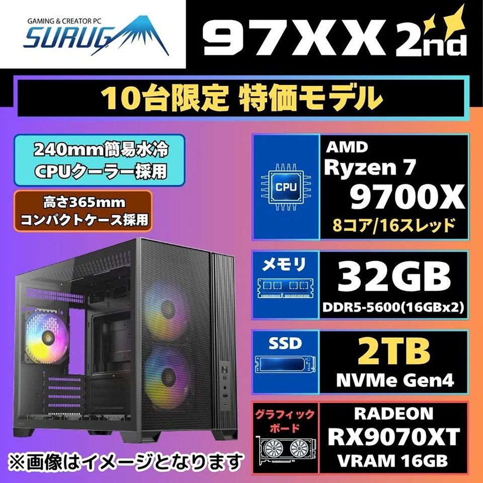 【新品】　ゲーミングPC RYZEN7 9700X RX7900XT 特別価格 Ryzen 7 9700X/Radeon RX 9070 XT 16GB/2TB SSD搭載のゲーミングPCが