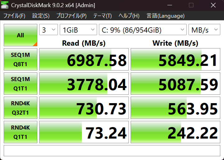 CrystalDiskMark 9.0.2の結果