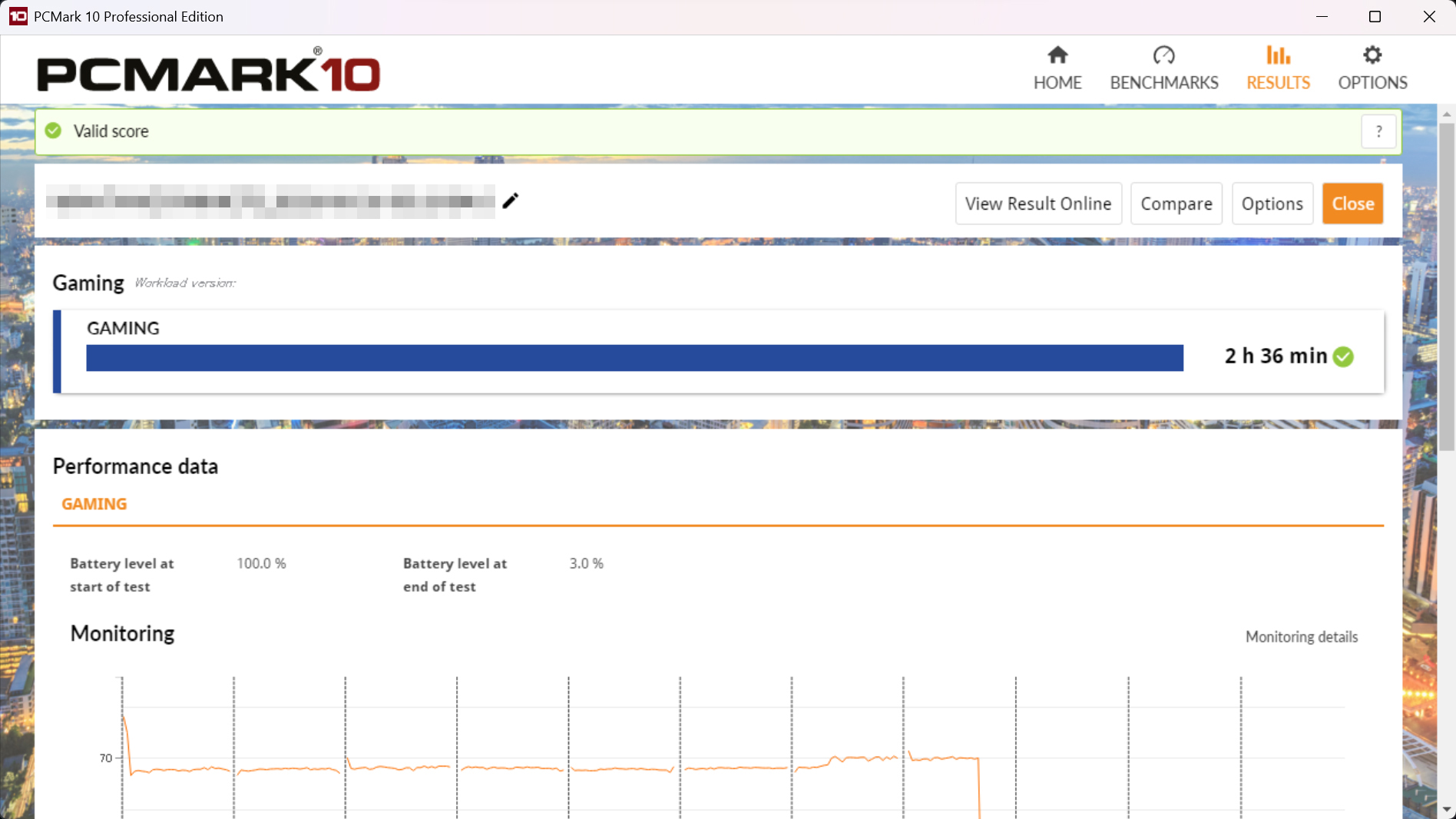 PCMark 10のBatteryテスト「Gaming」の結果