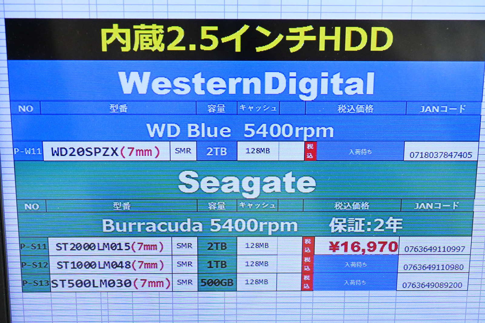 2.5インチHDDが一部ショップに再入荷(7月4日撮影)