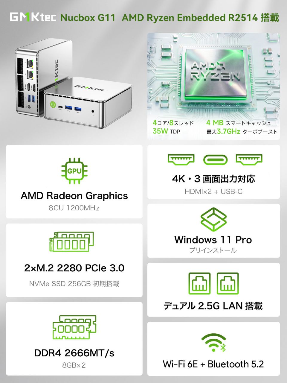 Ryzen Embeddedや16GBメモリ搭載のミニPC「GMKtec NucBox G11」が発売