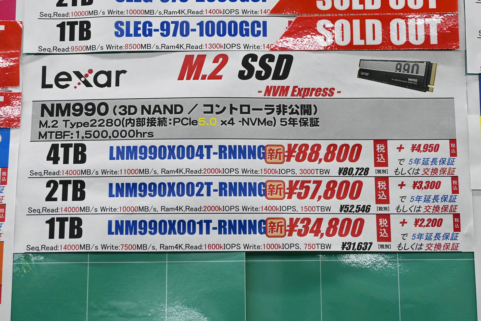 Lexar「NM990」店頭価格表(7月18日撮影)