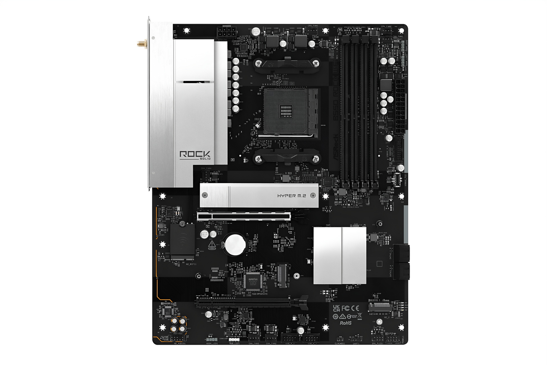 【Specification】拡張スロット：PCI-E 4.0 x16×1、PCI-E 3.0 x2(x16形状)×1、M.2 Key E×1●主なインターフェース：M.2(PCI-E 4.0 x4接続)×1、M.2(PCI-E 3.0 x4)×1、M.2(PCI-E 3.0 x2接続)×1、SATA 3.0×4、USB 5Gbps×8、USB 2.0×7、HDMI×1●LAN：2.5GBASE-T×1●無線：Wi-Fi 6E、Bluetooth 5.3