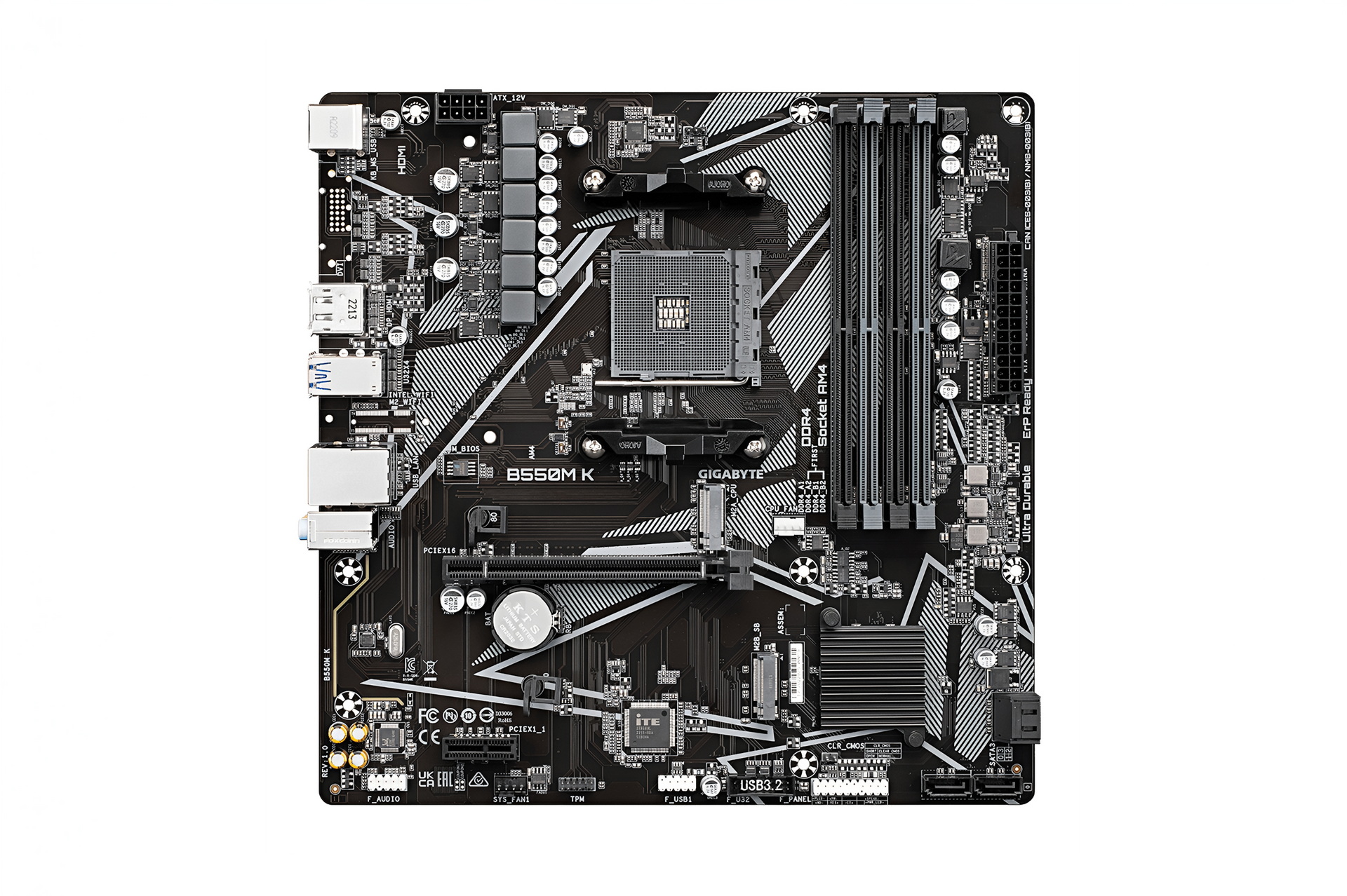 【Specification】拡張スロット：PCI-E 4.0 x16×1、PCI-E 3.0 x1×1●主なインターフェース：M.2(PCI-E 4.0 x4接続)×1、M.2(PCI-E 3.0 x2接続)×1、SATA 3.0×4、USB 5Gbps×6、USB 2.0×6、HDMI×1、DisplayPort×1●LAN：1000BASE-T×1