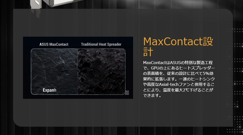 ヒートスプレッダの表面積を5%拡張するMAXContact設計