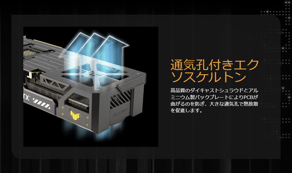 クーラーカバーは基板全体を包むように装着されており、使用時の歪みを抑制。バックプレート側に通気口を設けることで放熱性も向上させています