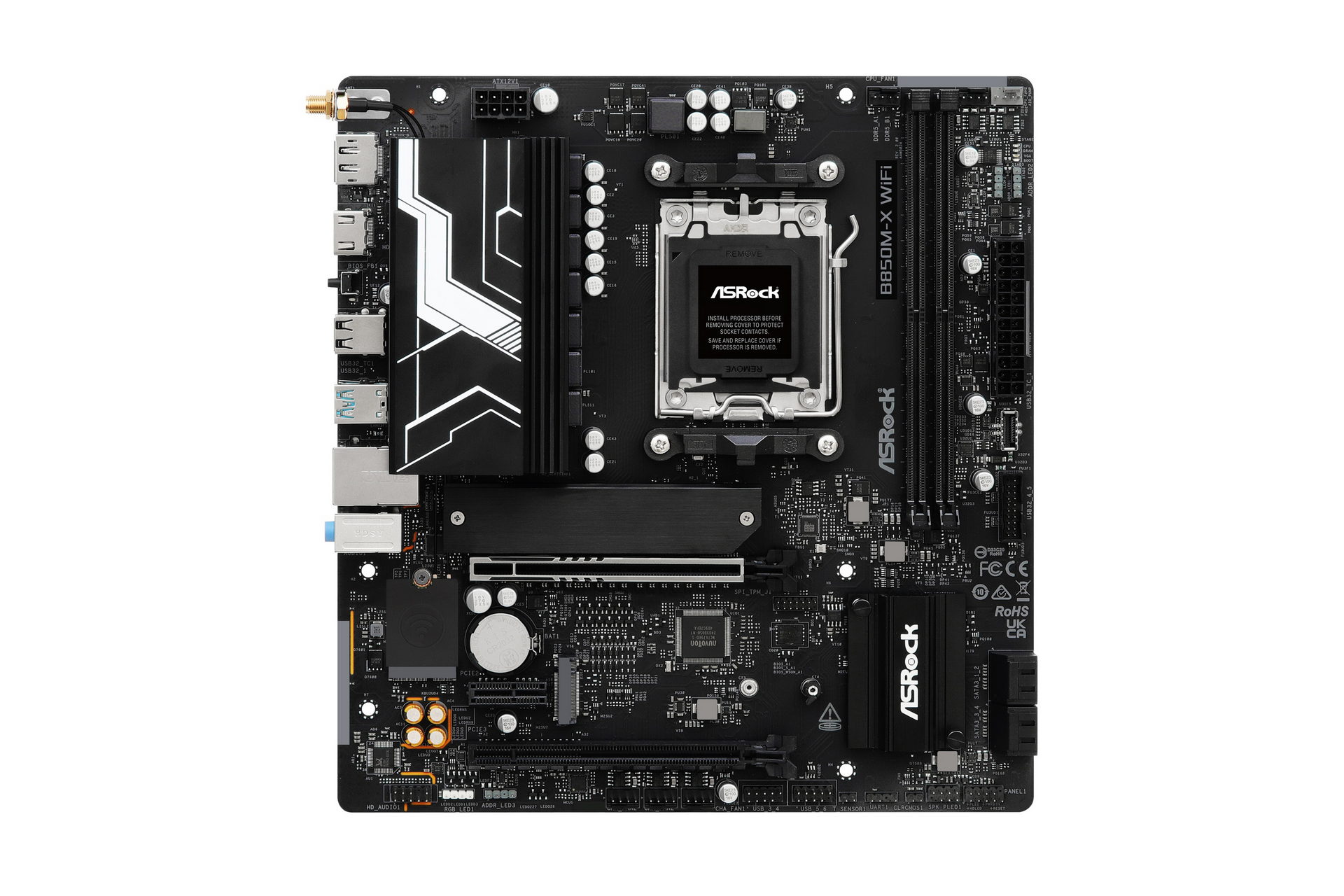 【Specification】拡張スロット：PCI-E 5.0 x16×1、PCI-E 4.0 x4(x16形状)×1、PCI-E 4.0 x1×1●主なインターフェース：M.2(PCI-E 5.0 x4接続)×1、M.2(PCI-E 4.0 x4接続、ストレージ用)×1、SATA 3.0×4、USB 5Gbps×7、USB 2.0×6、DisplayPort×1、HDMI 2.1×1●LAN：2.5GBASE-T×1●無線：Wi-Fi 6E、Bluetooth 5.2