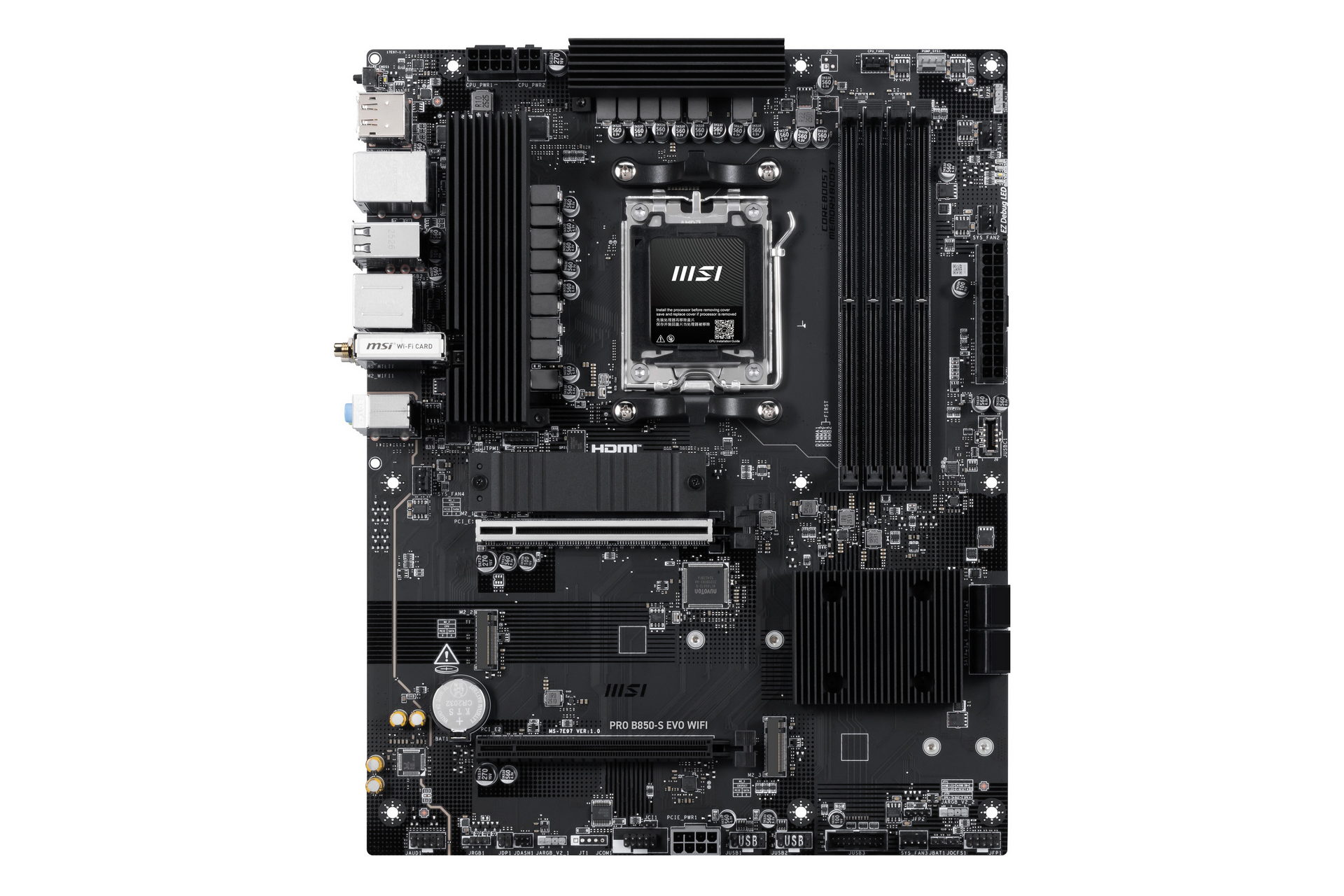 【Specification】拡張スロット：PCI-E 5.0 x16×1、PCI-E 4.0 x4(x16形状)×1●主なインターフェース：M.2(PCI-E 5.0 x4接続)×1、M.2(PCI-E 4.0 x4接続)×1、M.2(PCI-E 4.0 x2接続)×1、SATA 3.0×4、USB 10Gbps×4、USB 5Gbps×4、USB 2.0×8、HDMI 2.1×1、DisplayPort×1●LAN：5GBASE-T×1●無線：Wi-Fi 7、Bluetooth 5.4