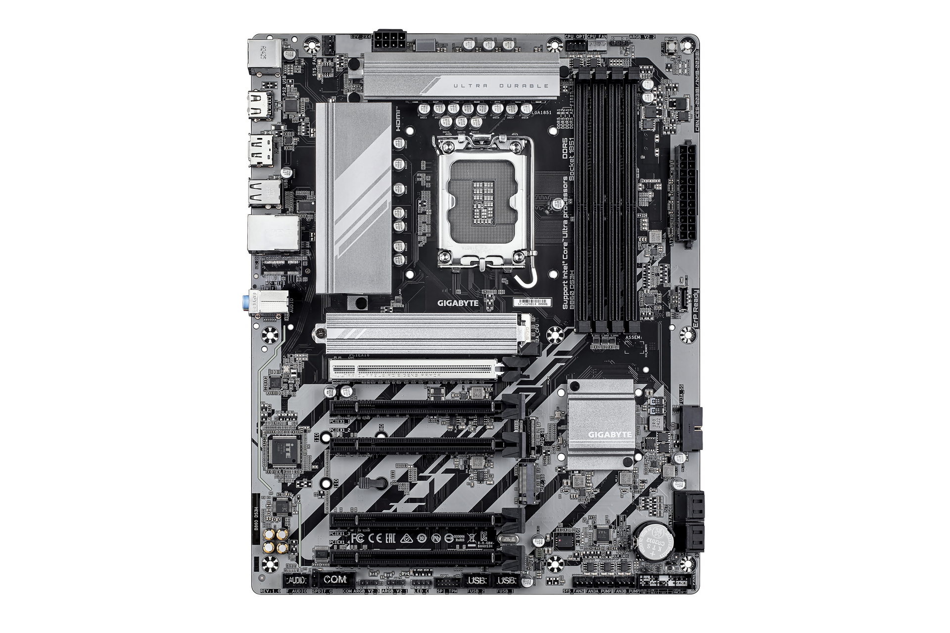 【Specification】拡張スロット：PCI-E 5.0 x16×1、PCI-E 4.0 x1(x16形状)×4●主なインターフェース：M.2(PCI-E 5.0 x4接続)×1、M.2(PCI-E 4.0 x4接続)×1、SATA 3.0×4、USB 20Gbps×1、USB 10Gbps×1、USB 5Gbps×3、USB 2.0×8、HDMI 2.1×1、DisplayPort×1●LAN：2.5GBASE-T×1