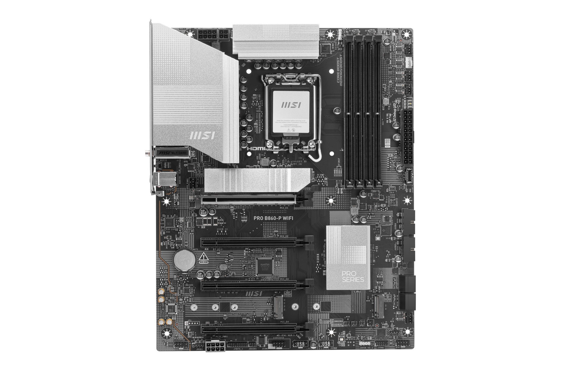 【Specification】拡張スロット：PCI-E 5.0 x16×1、PCI-E 4.0 x4(x16形状)×1、PCI-E 4.0 x1(x16形状)×2●主なインターフェース：M.2(PCI-E 5.0 x4接続)×1、M.2(PCI-E 4.0 x4接続)×1、M.2(PCI-E 4.0 x2接続)×1、SATA 3.0×4、USB 10Gbps×3、USB 5Gbps×6、USB 2.0×8、Thunderbolt 4×1、DisplayPort×1、HDMI 2.1×1●LAN：5GBASE-T×1●無線：Wi-Fi 7、Bluetooth 5.4
