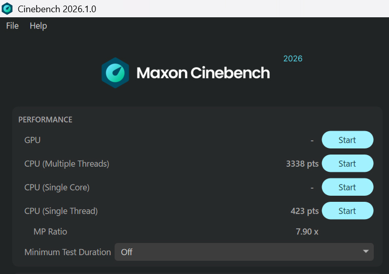 Cinebench 2026の計測結果