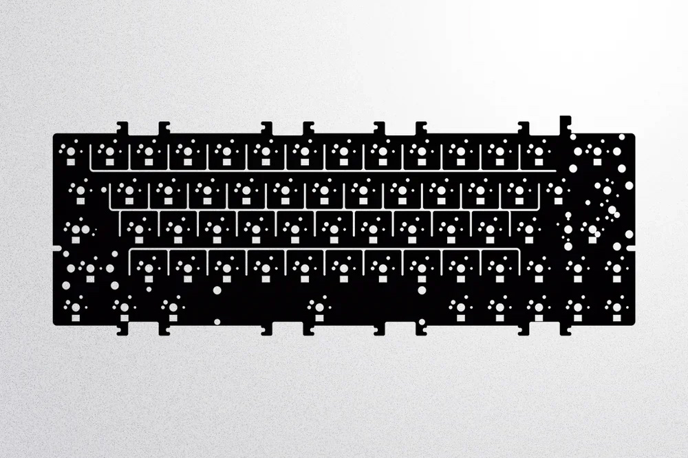 Flex-cut PCBの例（<a href="https://meletrix.com/collections/zoom64-mechanical-keyboard-kit">Meletrix Zoom64</a>）