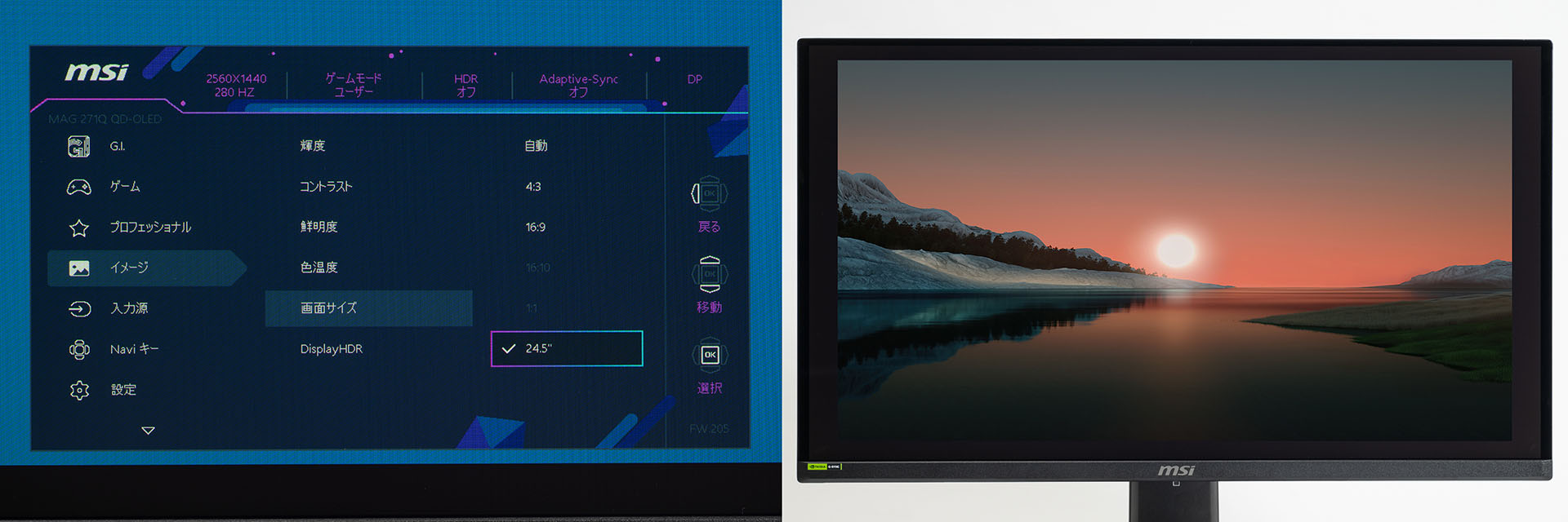 FPSなど画面全体を視野に収めたいゲームのプレイ用として画面表示面積を24.5型にエミュレートする機能を用意している
