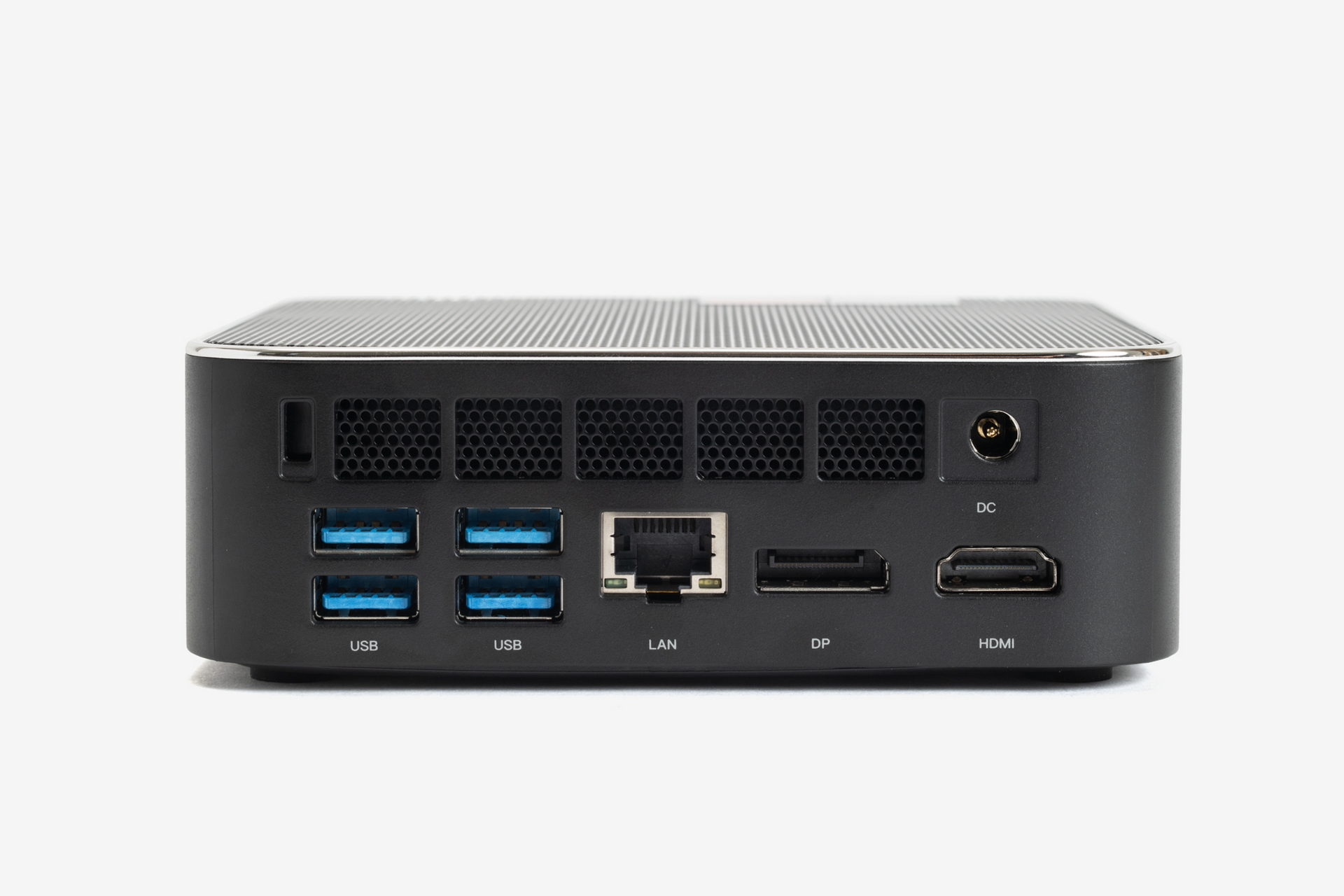 背面には、DisplayPortとHDMIが各1、USB 5Gbps×4、Gigabit Ethernetを備える。物理セキュリティ対策としてケンジントンロック用のホールも搭載