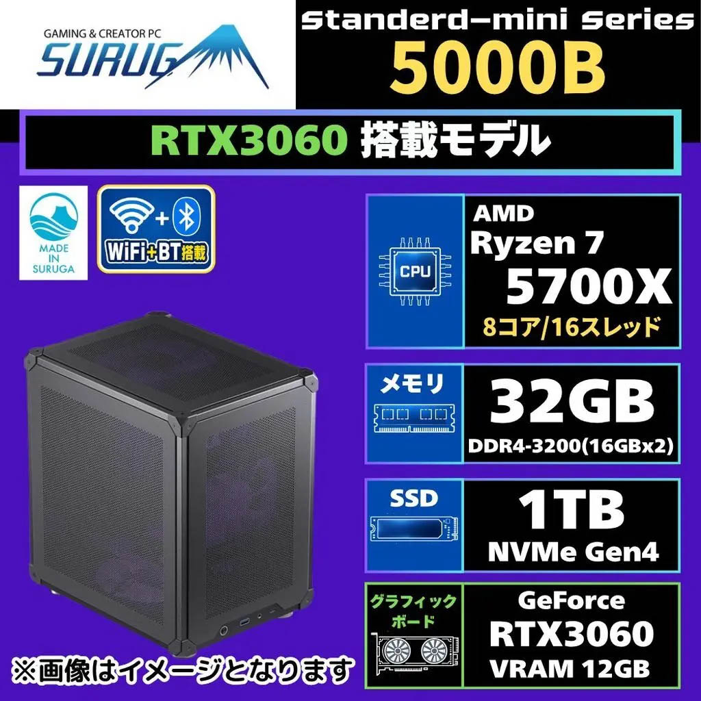 Ryzen 7 5700Xやメモリ32GB搭載の駿河屋ゲーミングPC「SURUGA mini
