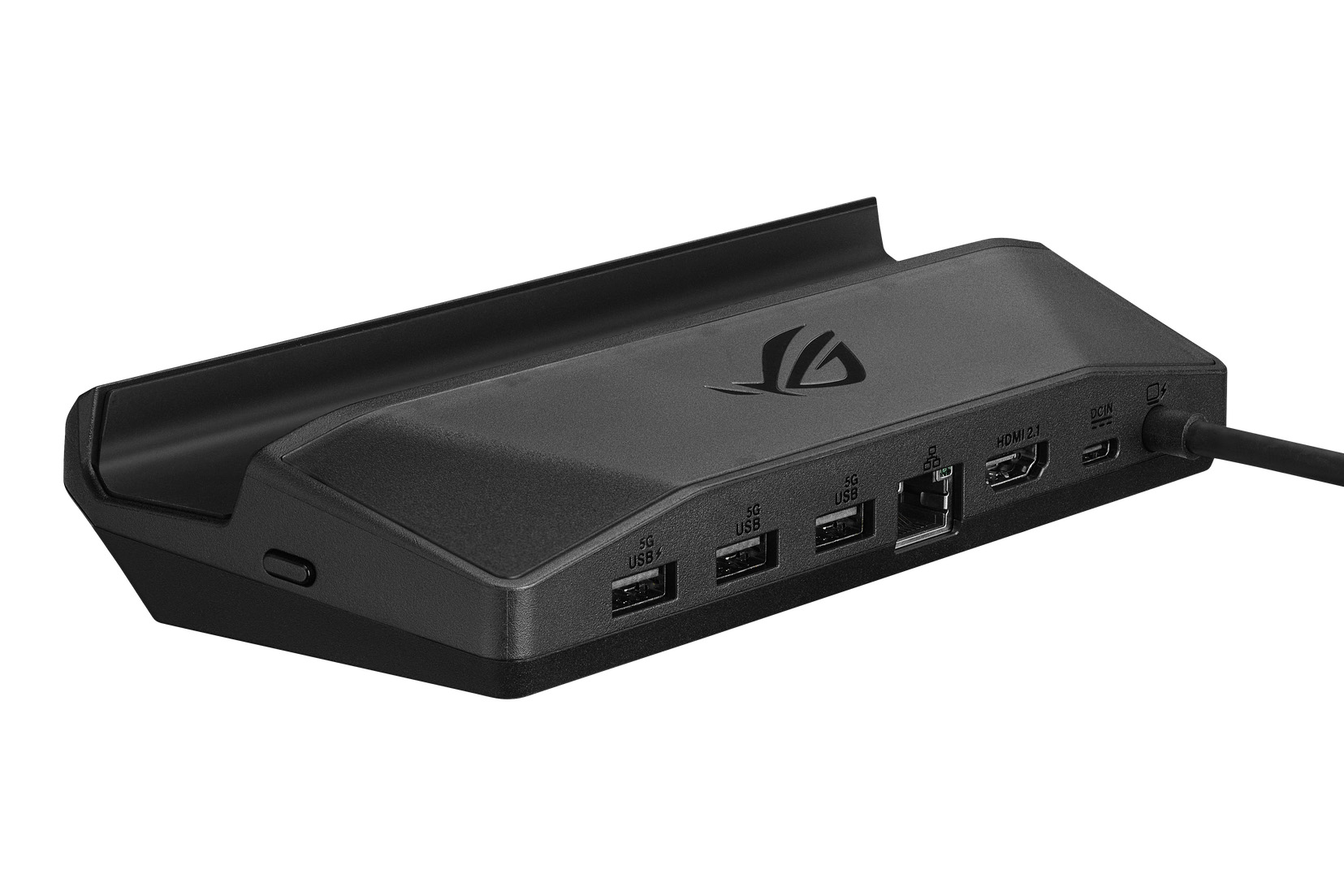 「ROG Bulwark Dock DG310」。「ROG XBOX Ally X20」のスタンドになるとともに、各種端子が利用できる