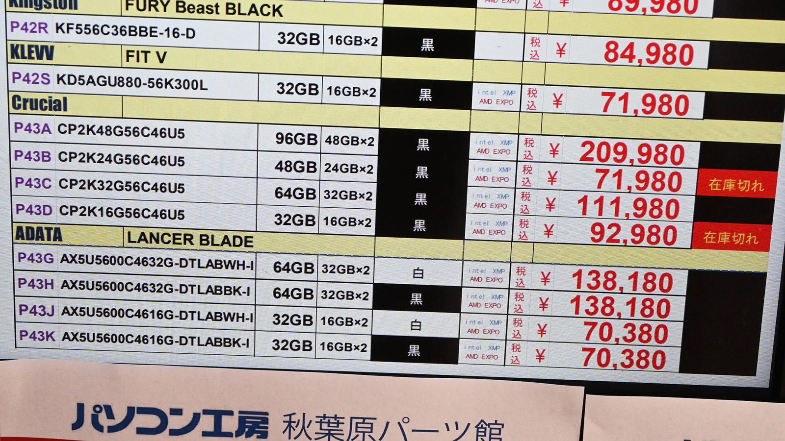 「DDR5-5600」48GB×2枚組が209,980円(10月10日撮影)