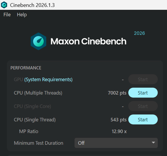Cinebench 2026の結果