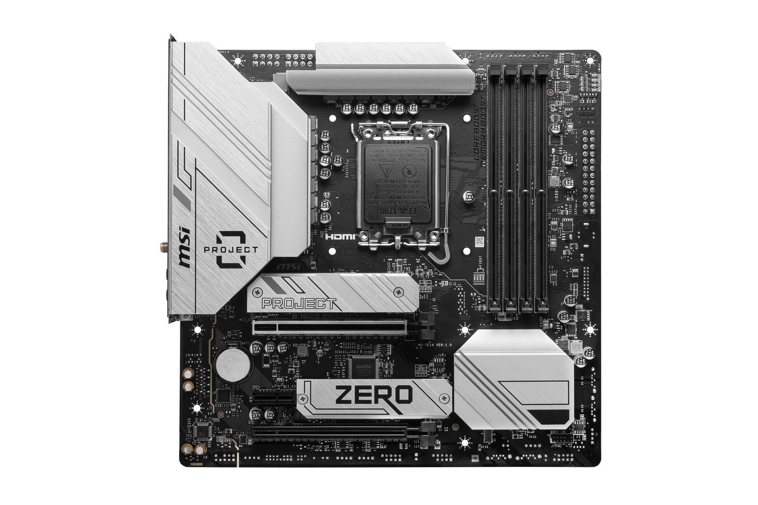 【Specification】拡張スロット:PCIe 5.0 x16×1、PCIe 4.0 x4(x16形状)×1、PCIe 3.0 x1×1●主なインターフェース:M.2(PCIe 4.0 x4接続)×2、SATA 3.0×4、USB 20Gbps×1、USB 10Gbps×4、USB 5Gbps×2、USB 2.0×8、HDMI 2.1×1、DisplayPort×1●LAN:2.5GBASE-T×1●無線:Wi-Fi 6E、Bluetooth v5.3