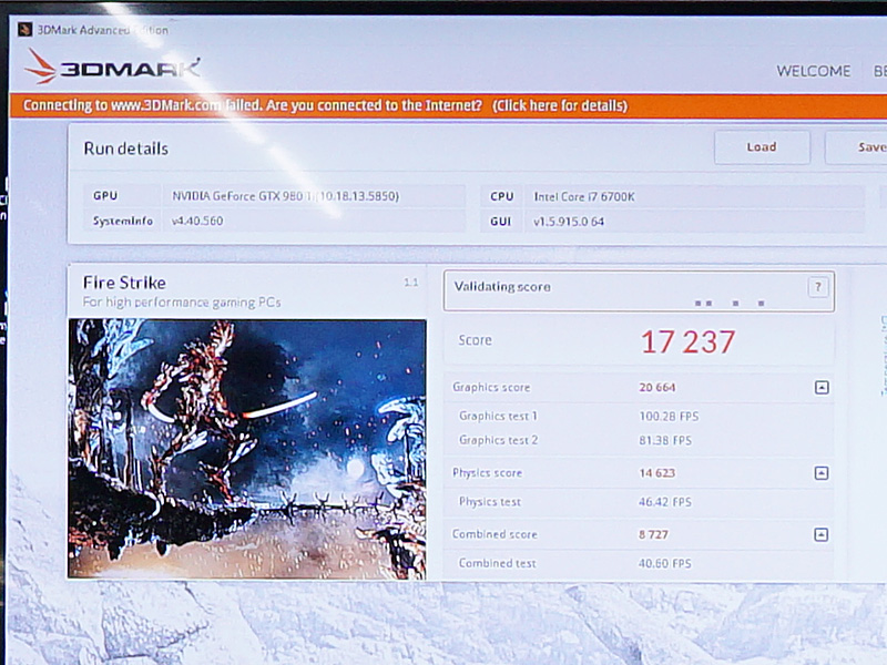 「GTX 980Ti LIGHTNING」の常用OC設定でのベンチマーク後の画面。