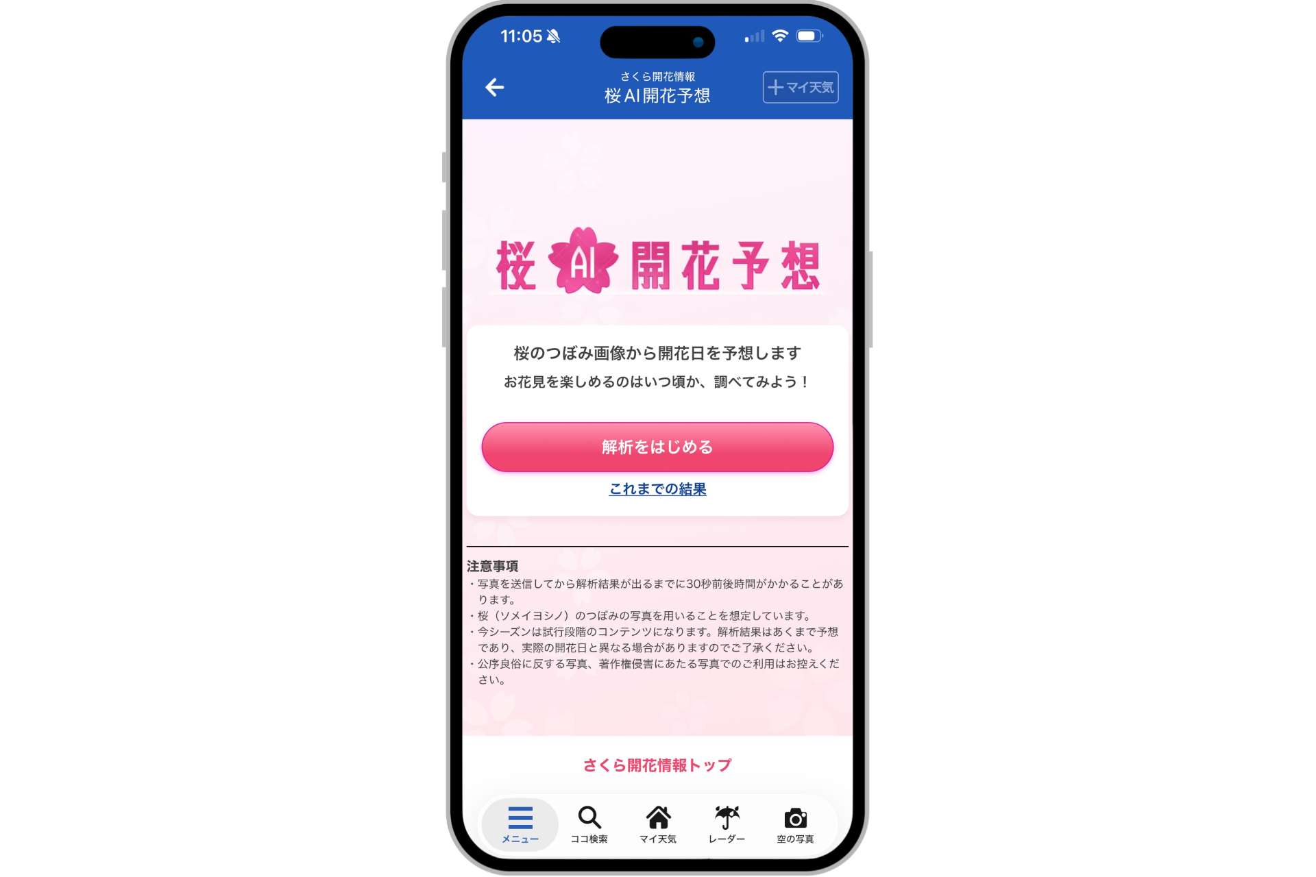 桜AI開花予想のトップページ