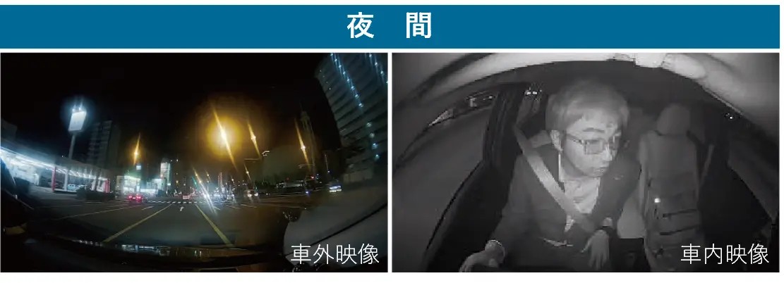 車内は赤外線カメラで、夜間も鮮明に撮影可能