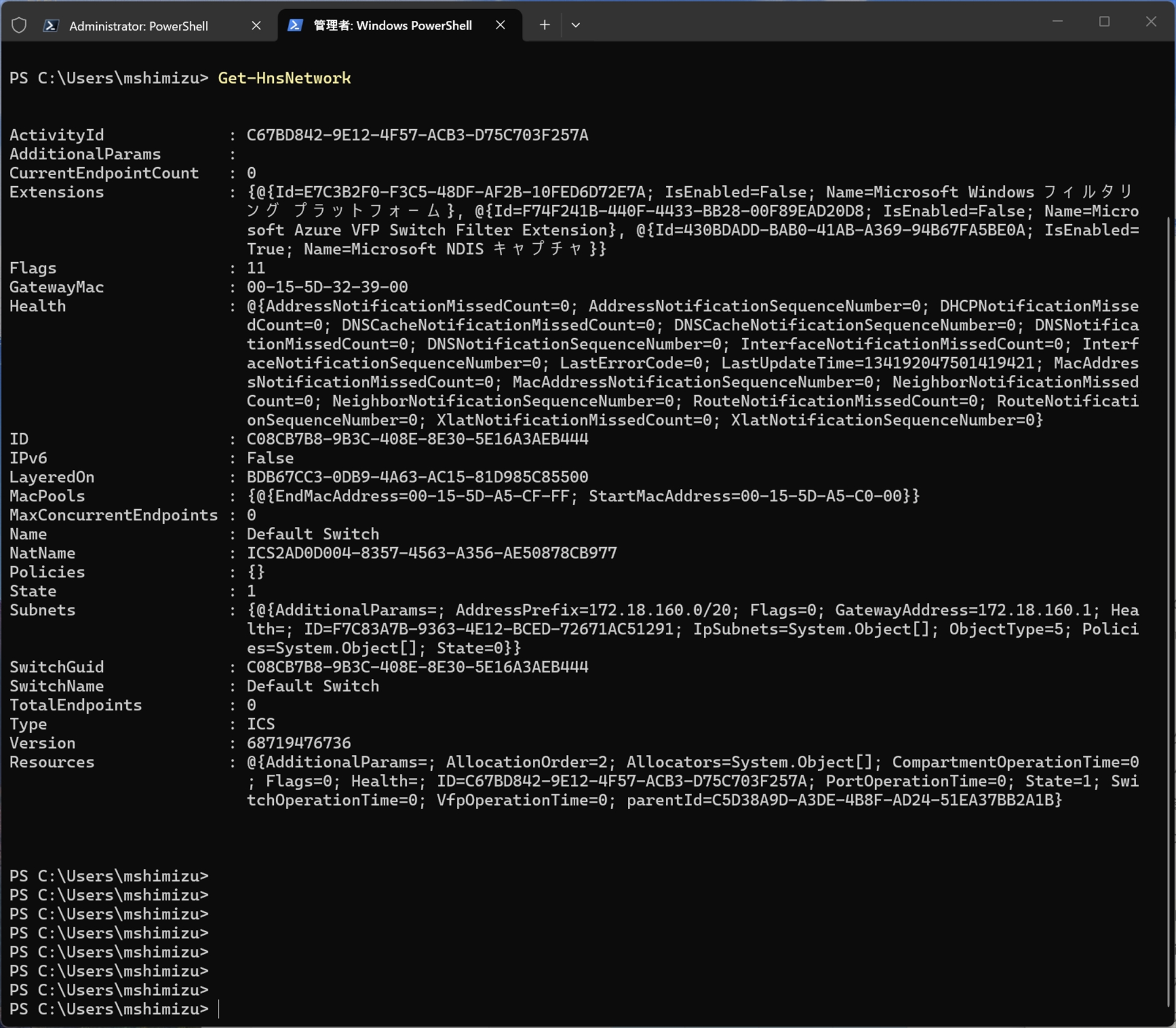 利用されるネットワークの確認