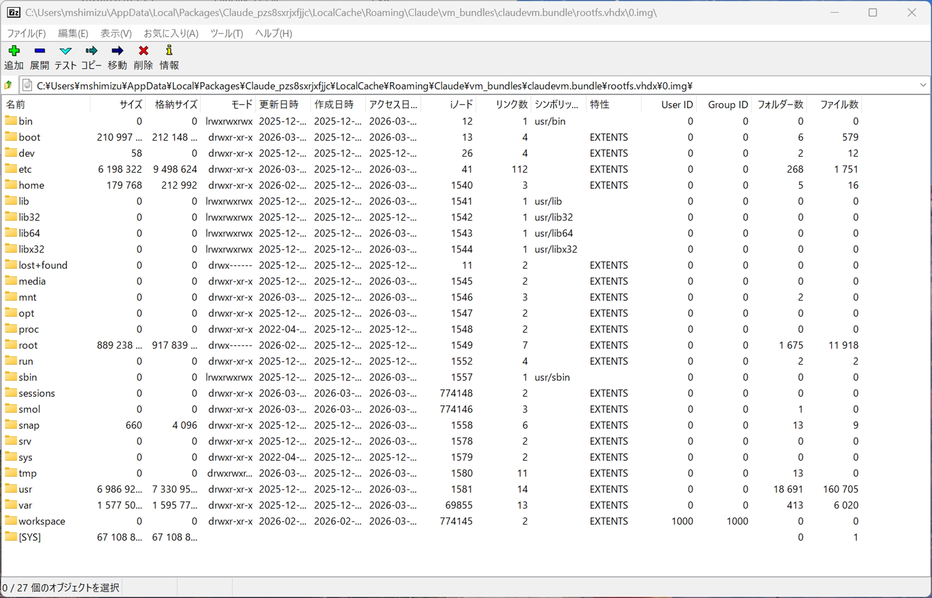 rootfs.vhdxの中身。Ubuntu本体のイメージ