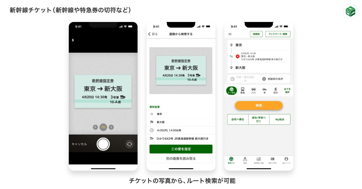 予約済の新幹線チケットの読み取りも可能