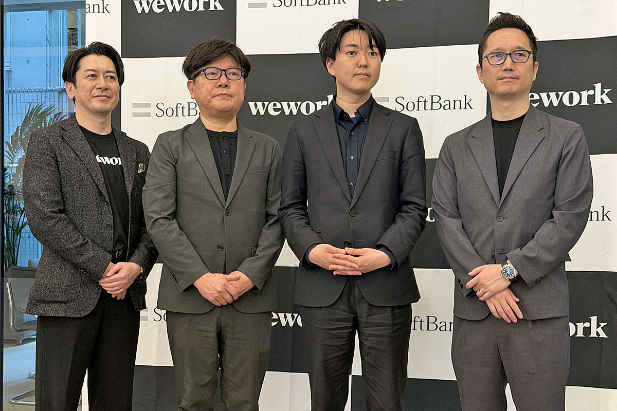 今回のキックオフイベントに参加した、WeWork Japanの熊谷慶太郎氏、ジェイアール東海情報システムの石川勝隆氏、neoAIの千葉駿介氏、ソフトバンクの淺沼邦光氏