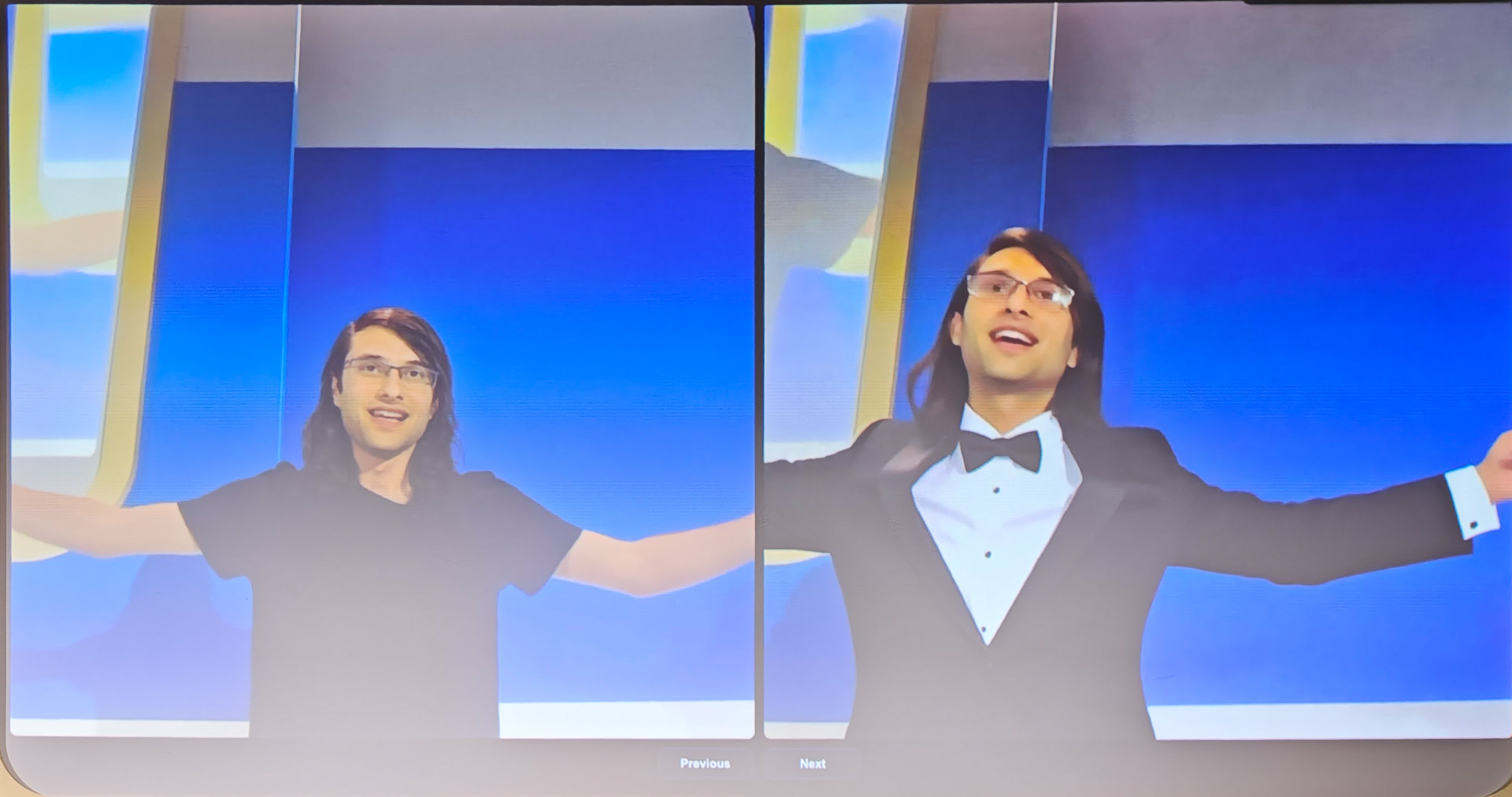 Tシャツが蝶ネクタイのスーツになったり、レーシングスーツになったり、ロボットになったりする