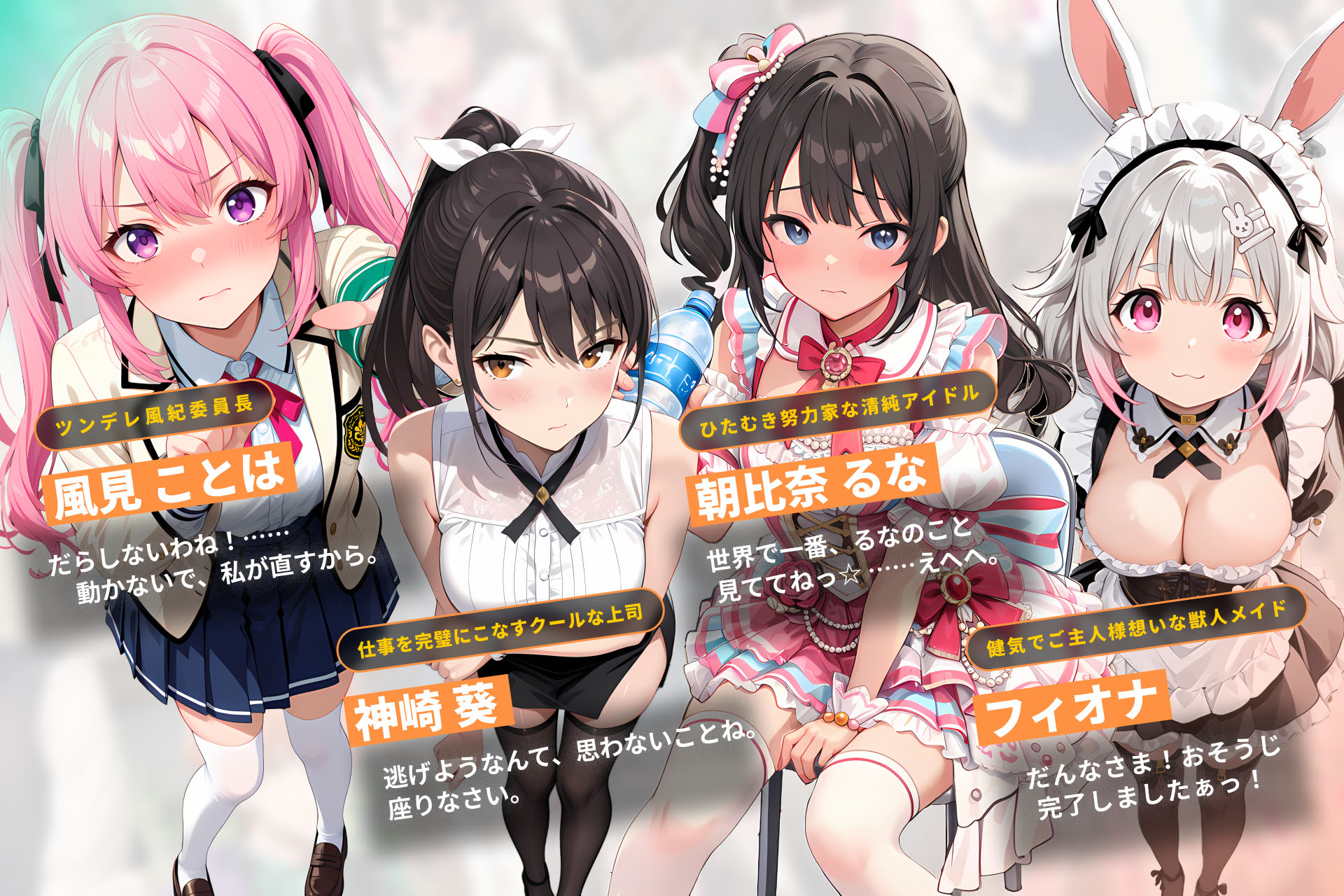登場キャラクターの一部。クローズドβ版では女性キャラクターだけだったが、正式版では男性キャラクターも追加された