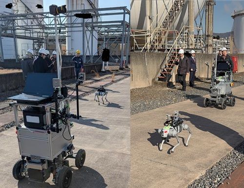 四足歩行ロボットで振動と音に関する異常検知などを実施。四輪駆動ロボットでデジタルツイン環境を用いたひび割れ点検などを実施