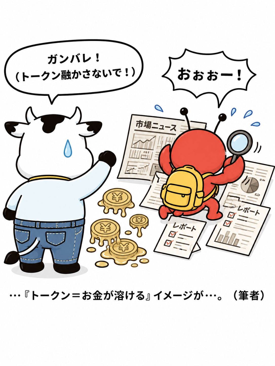 筆者の脳の中では、「トークン」＝「融けていくお金」というイメージが……ううむ（筆者がChatGPT Image 2で生成）
